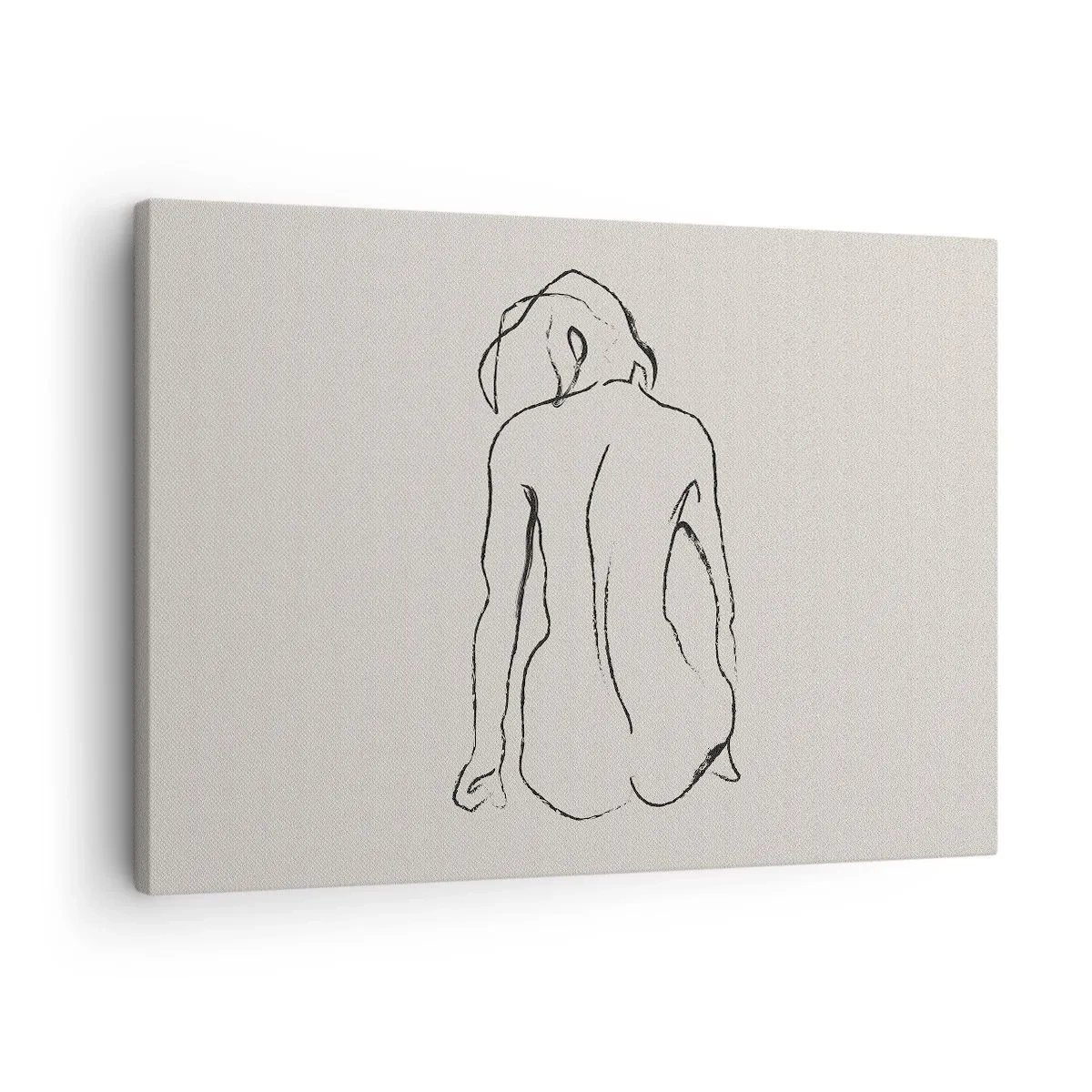 Lærredstryk - Billede på lærred - En diskret skitse af en piges silhuet set bagfra - 70x50cm - Nøgen pige - Moderne vægdekoration til stue og soveværelse ARTTOR