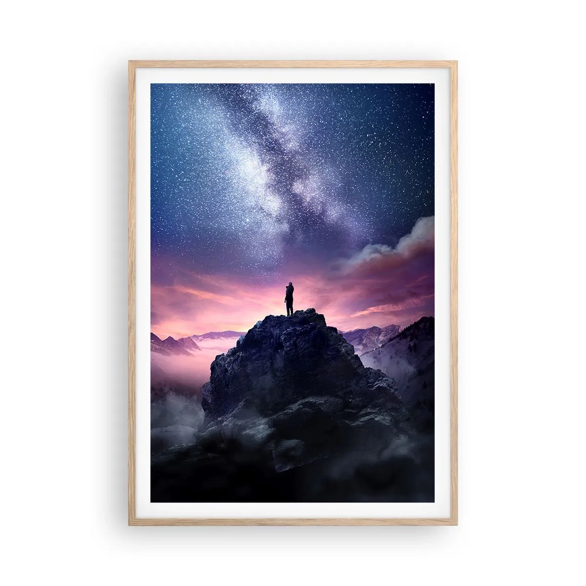 Plakat i ramme af lyst egetræ - Og han følte liv - 70x100 cm