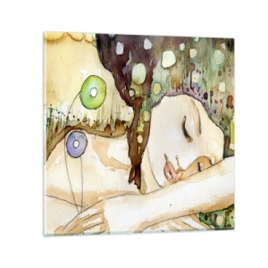 Billede på glas - Smaragd-violet drøm - 70x70 cm