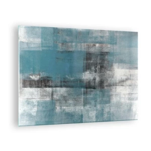 Billede på glas - Abstraktion i blå og grå nuancer med geometriske former - 70x50cm - Vand og luft - Moderne vægdekoration til stue og soveværelse ARTTOR