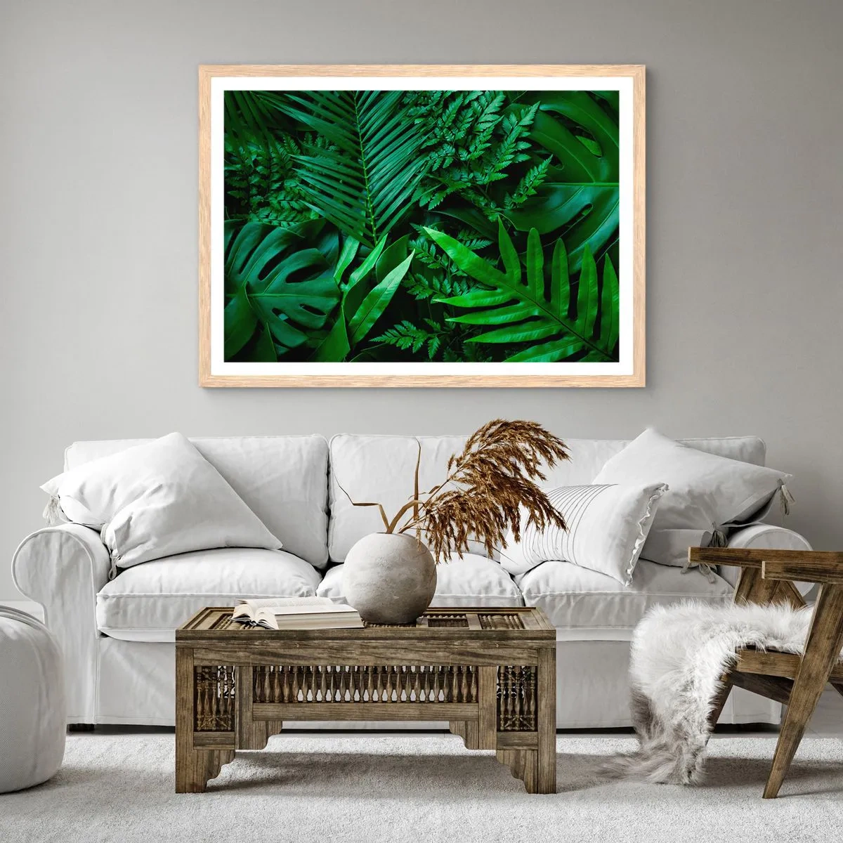 Plakat i ramme af lyst egetræ - Kranset i grønt - 100x70 cm