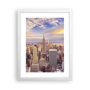 Plakat i hvid ramme - Ræk ud efter skyerne selv - 30x40 cm