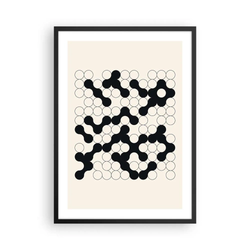 Plakat i sort ramme - Geometrisk sammensætning af sorte og hvide cirkler - 50x70cm - Kinesisk spil - variation - Moderne vægdekoration til stue og soveværelse ARTTOR