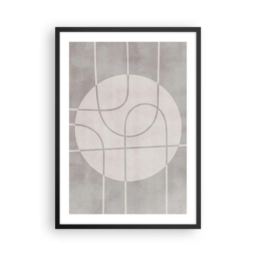 Plakat i sort ramme - Geometriske linjer og en cirkel i grå nuancer - 50x70cm - Cirkulær og lige frem - Moderne vægdekoration til stue og soveværelse ARTTOR