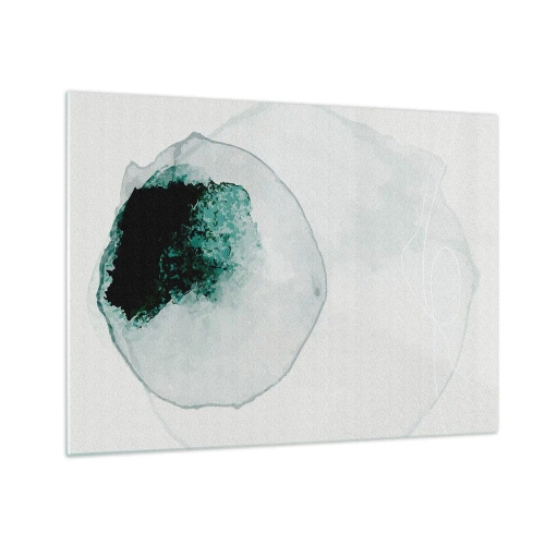 Billede på glas - En abstrakt form, der ligner en vanddråbe i grønne nuancer. - 70x50cm - I en dråbe vand - Moderne vægdekoration til stue og soveværelse ARTTOR