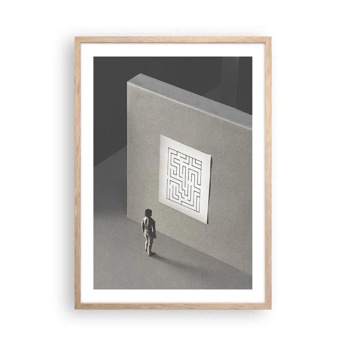 Plakat i ramme af lyst egetræ - Men hvor er jeg? - 50x70 cm