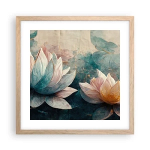 Plakat i ramme af lyst egetræ - Søens stjerner - 40x40 cm