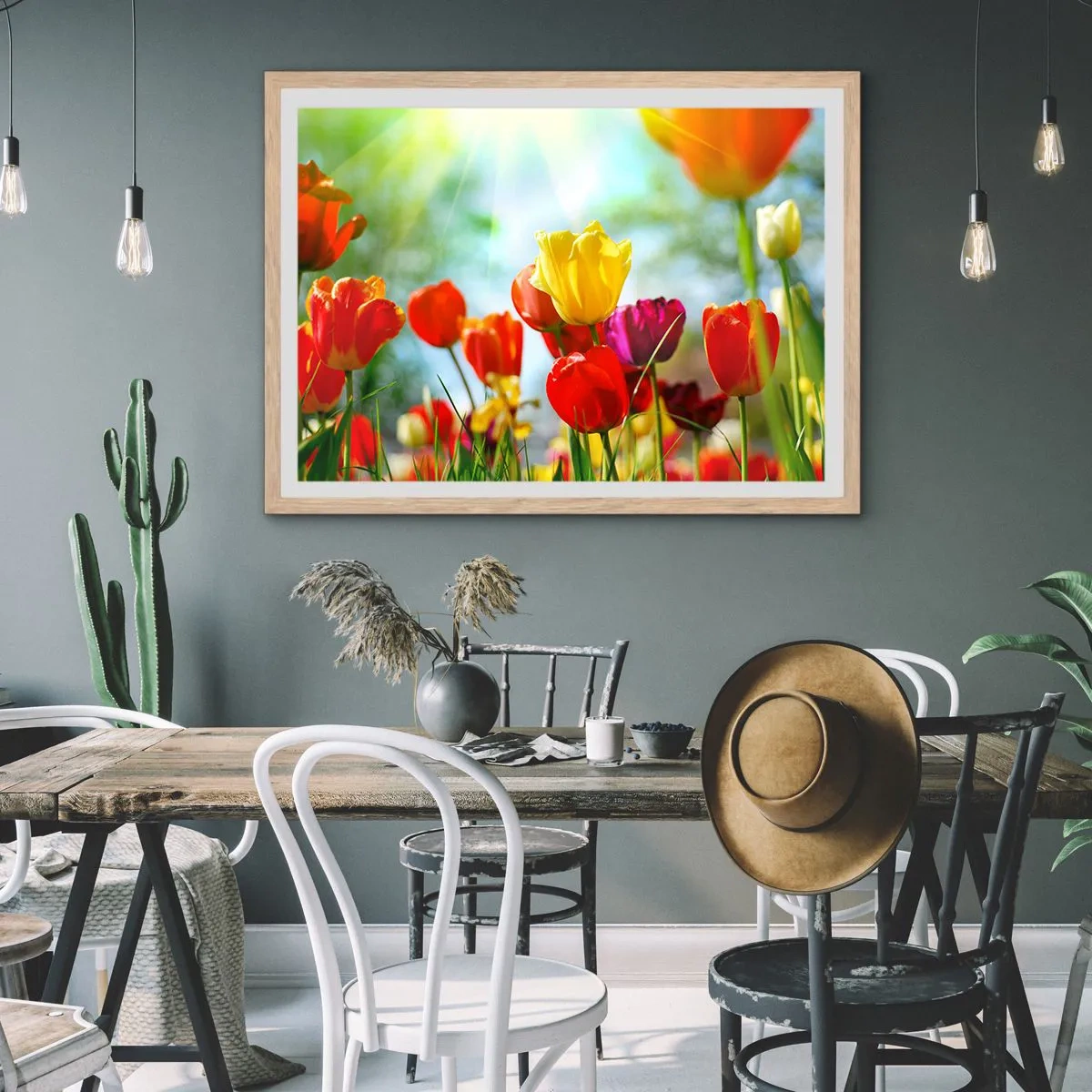 Plakat i ramme af lyst egetræ - Alle solens farver - 40x30 cm