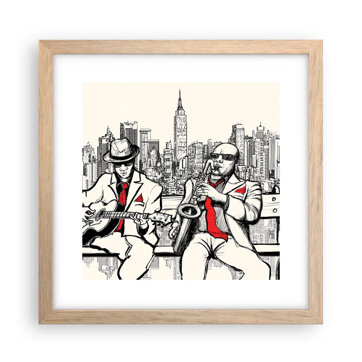 Plakat i ramme af lyst egetræ - New York improvisation - 30x30 cm