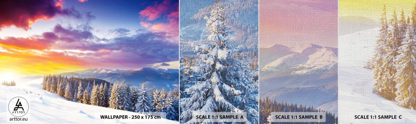 Prøve Fototapet Premium Canvas - Ved højlys dag - Landskab, Bjerge, Vinter - 100x30 cm