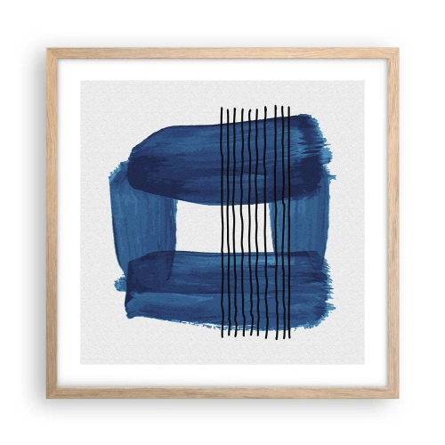 Plakat i ramme af lyst egetræ - Blå-sort sammensætning - 50x50 cm