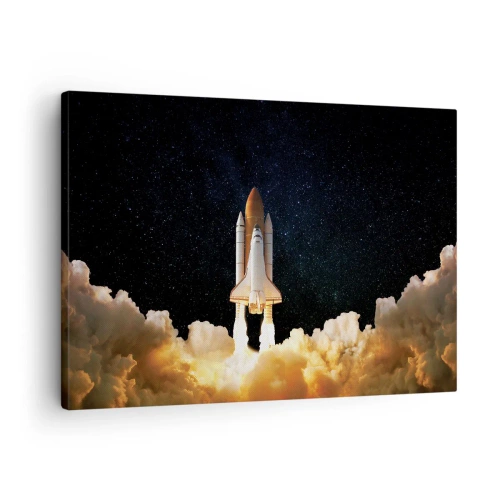 Lærredstryk - Billede på lærred - En rumraket letter mod stjernehimlen - 70x50cm - Ad astra! - Moderne vægdekoration til stue og soveværelse ARTTOR
