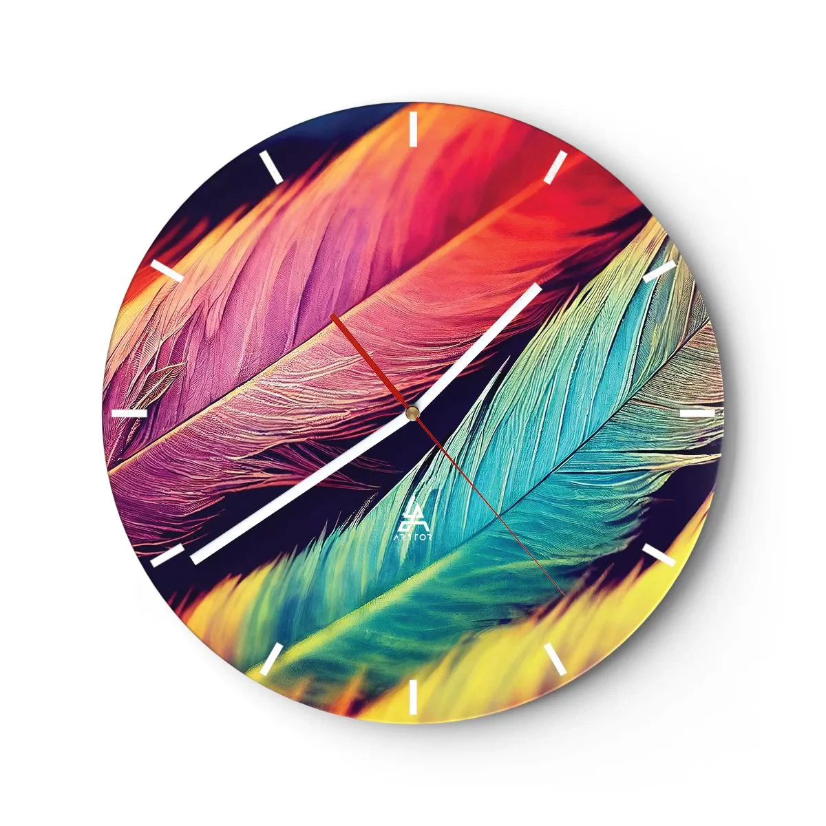 Vægur, Uret - Fjeragtig regnbue - 40x40 cm