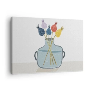 Lærredstryk - Billede på lærred - Farverige tørrede blomster i en vase på en hvid baggrund - 70x50cm - Som et valmuefrø - Moderne vægdekoration til stue og soveværelse ARTTOR