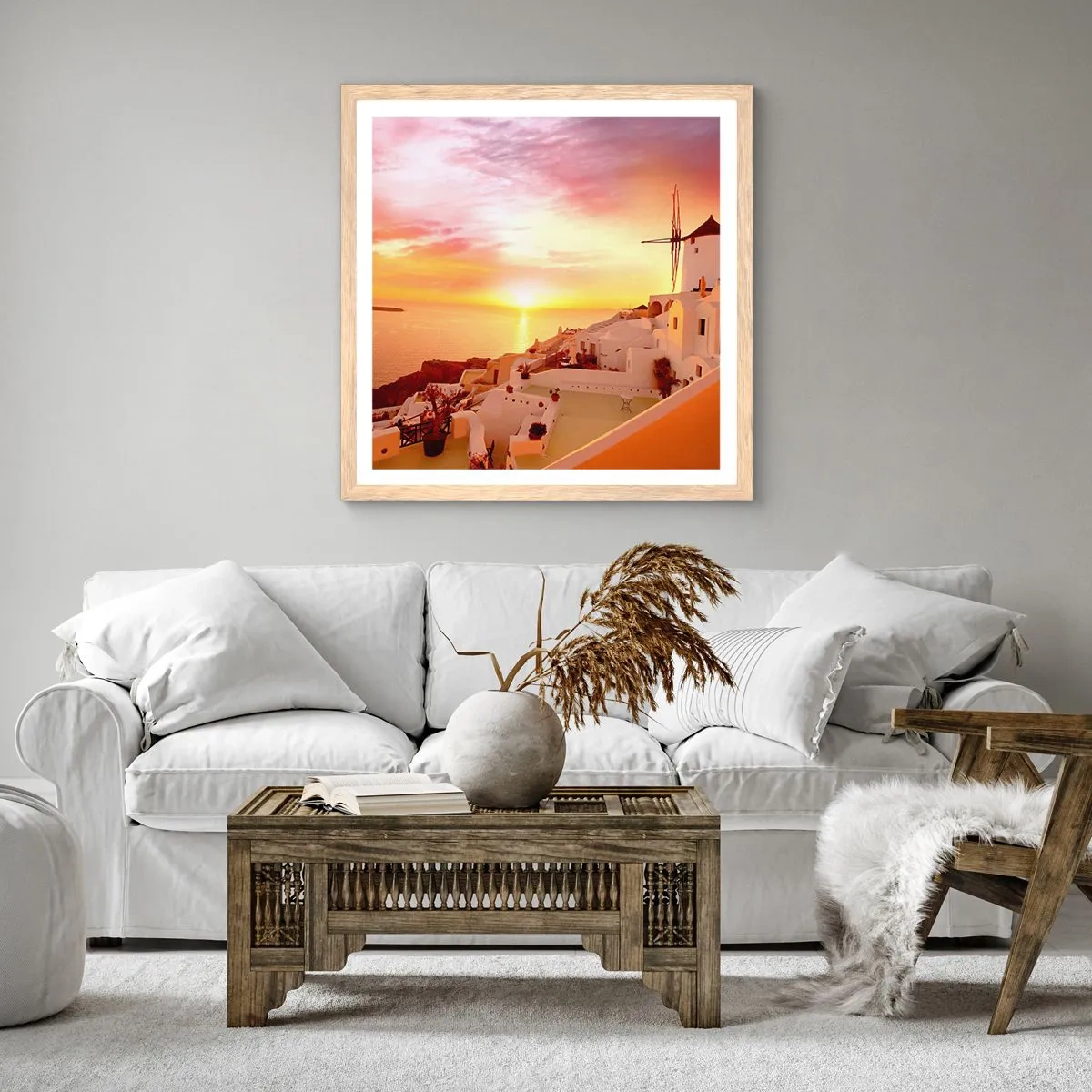 Plakat i ramme af lyst egetræ - Opløses i hvidt og guld - 40x40 cm