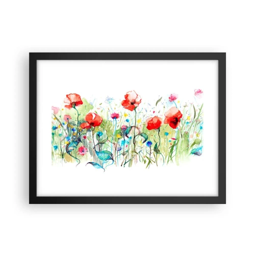 Plakat i sort ramme - En blomstrende eng i maj - 40x30 cm