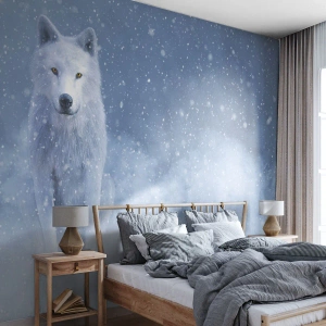 Fototapet Selvklæbende Deluxe Sticker - I vinterens ånd - hvid ulv, Dyr, Vinter - 100x70 cm