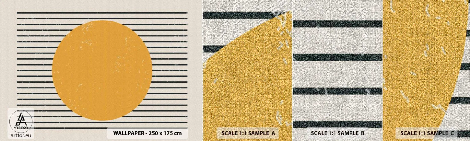 Prøve Fototapet Premium Canvas - Enkelthedens kraft - Sol, Hjul, Linjer - 100x30 cm