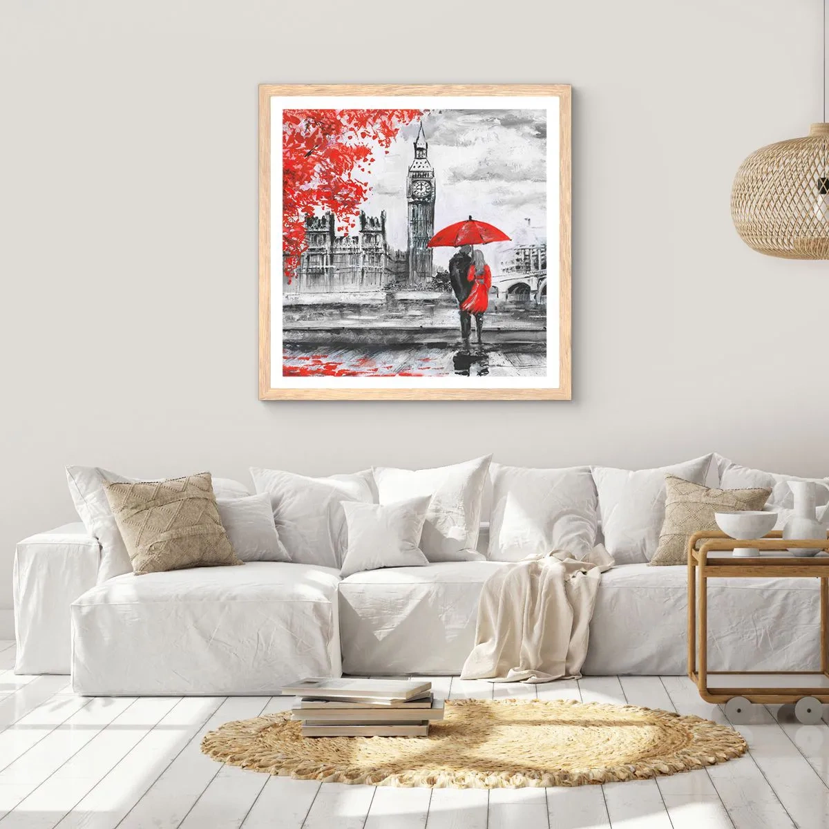 Plakat i ramme af lyst egetræ - Forelsket i London - 50x50 cm