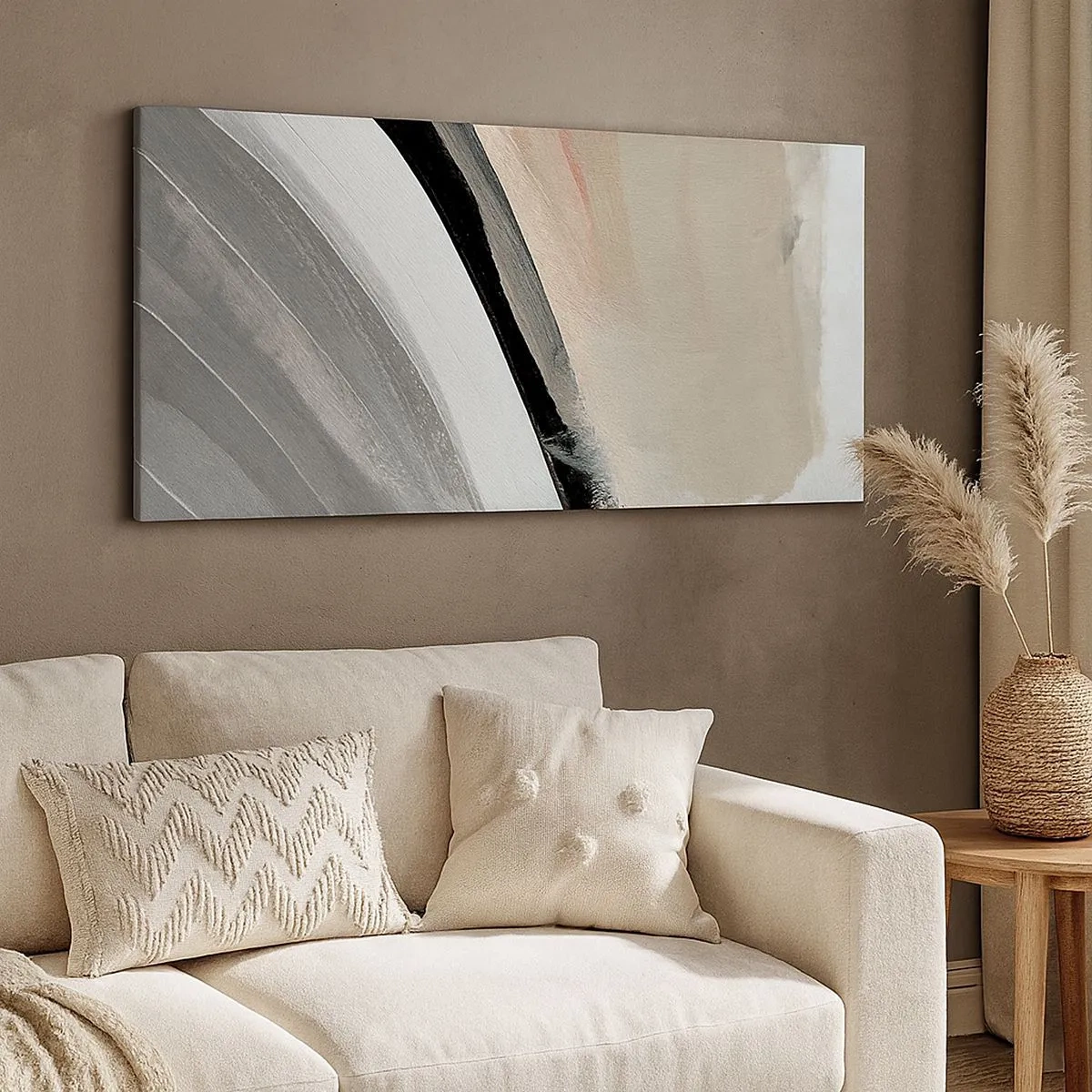 Lærredstryk - Billede på lærred - Komposition: en bue af sort og gråt - 100x40 cm