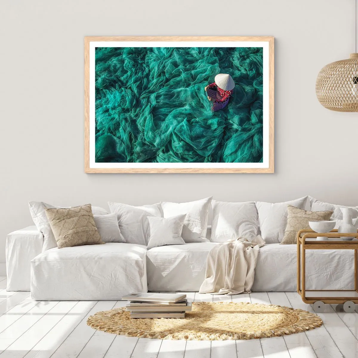 Plakat i ramme af lyst egetræ - I et hav af lys - 50x40 cm