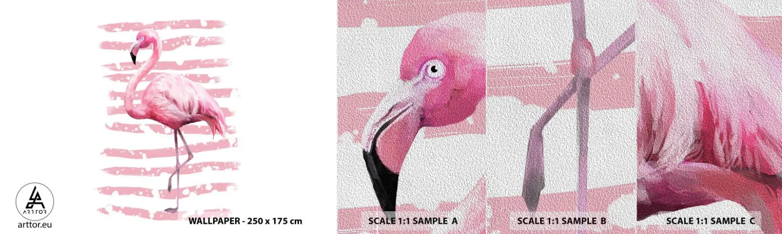 Prøve Fototapet Premium Sand - Med værdighed, om end i pink - Flamingo, Fugl, Stykke - 100x30 cm