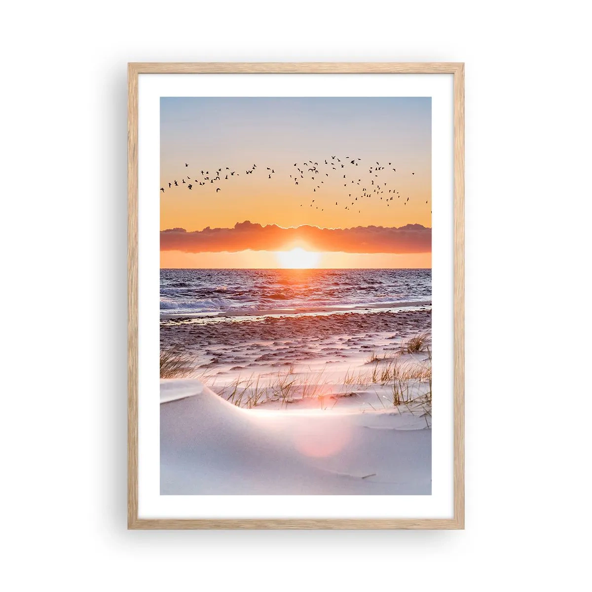 Plakat i ramme af lyst egetræ - Vandret landskab - 50x70 cm