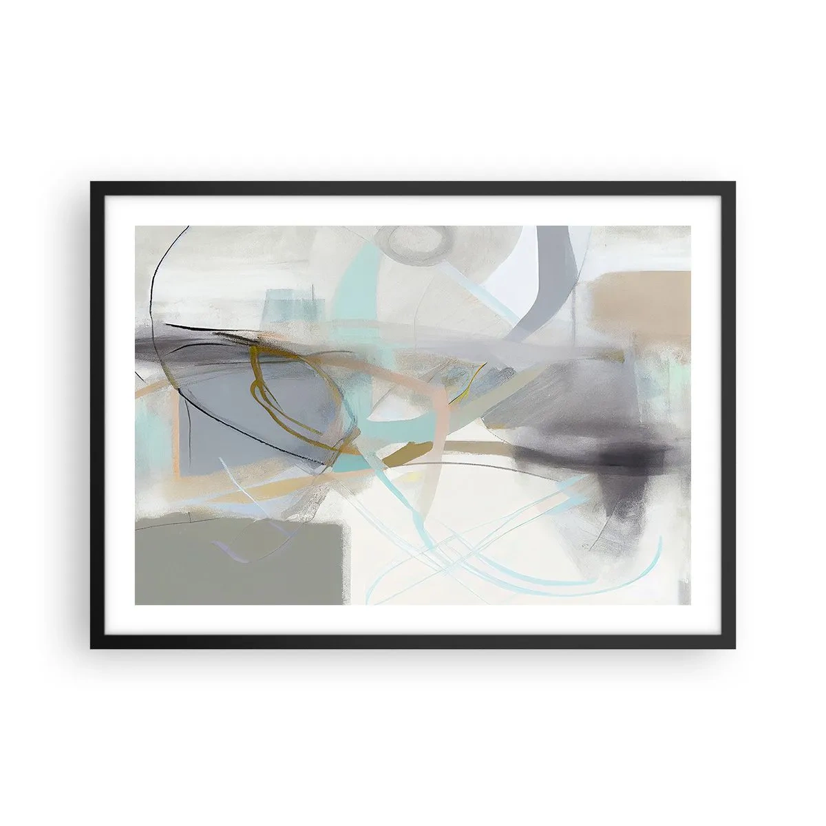 Plakat i sort ramme - Tågeagtig abstraktion - 70x50 cm