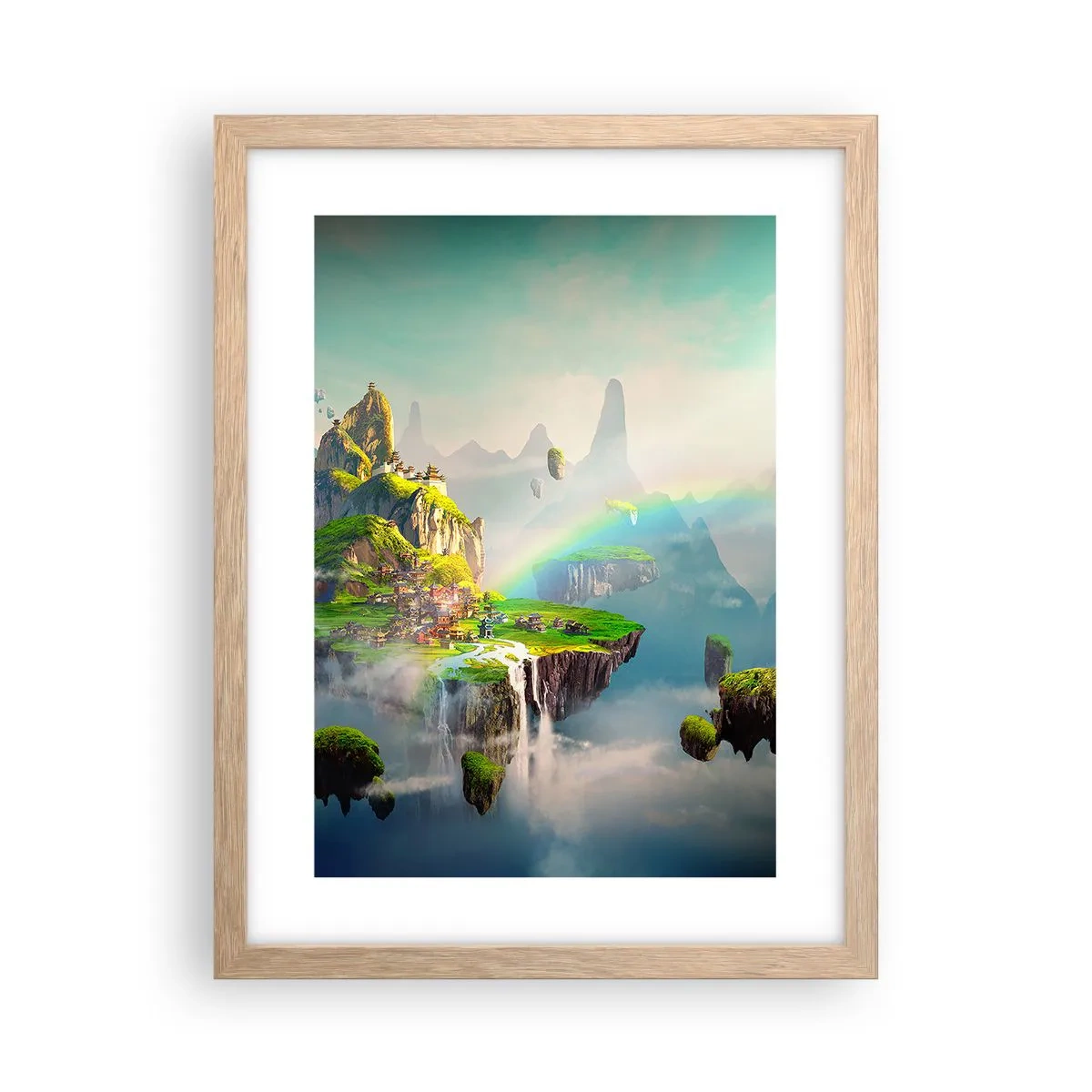 Plakat i ramme af lyst egetræ - Midden - lykkelige øer - 30x40 cm