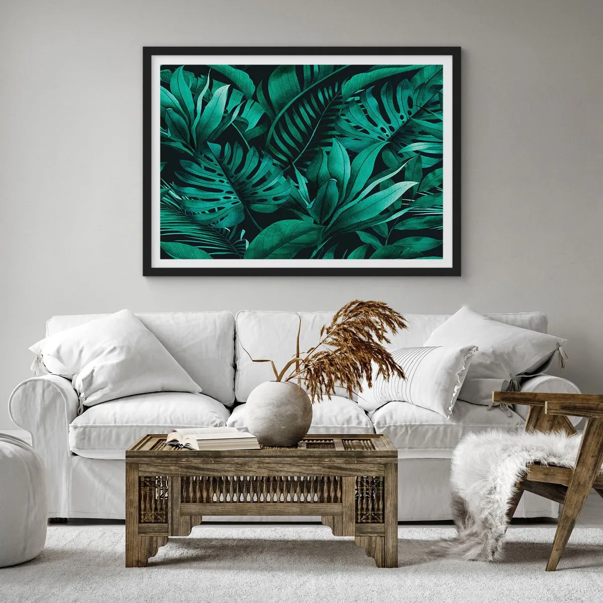 Plakat i sort ramme - Dyb tropisk grøn - 100x70 cm