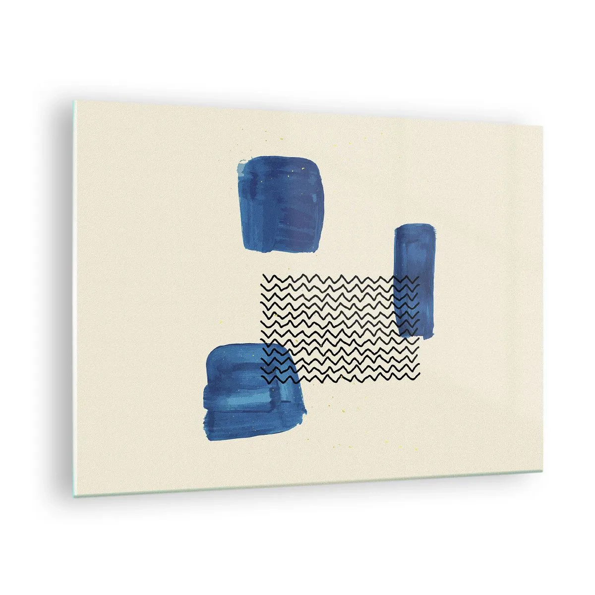 Billede på glas - Moderne abstraktion med blå accenter - 70x50cm - Abstrakt kvartet - Moderne vægdekoration til stue og soveværelse ARTTOR