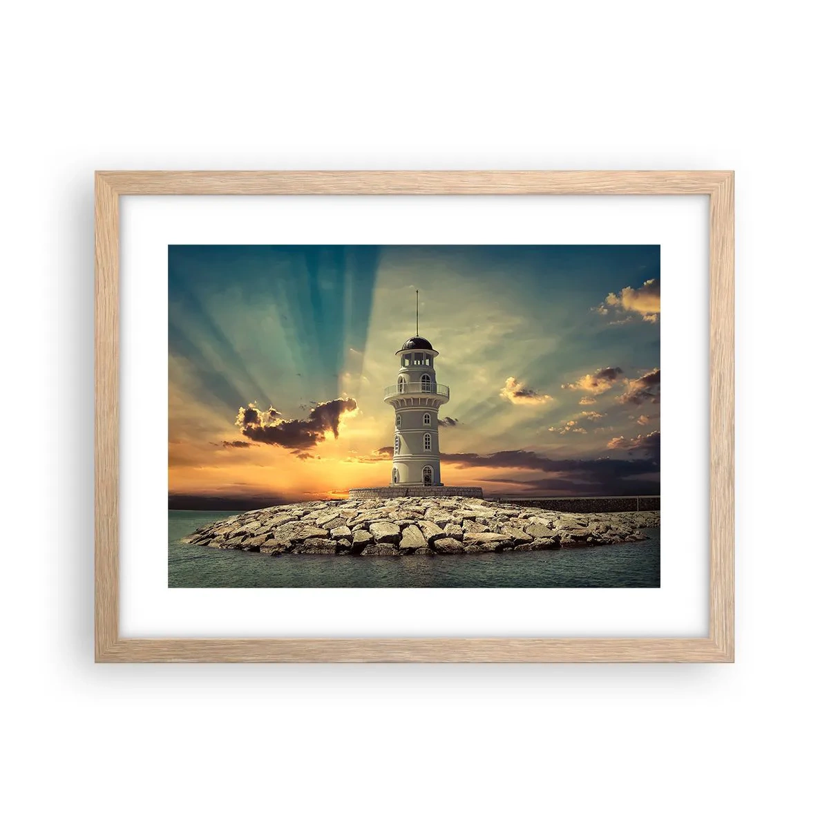 Plakat i ramme af lyst egetræ - Lys - Godhed - Skønhed - 40x30 cm