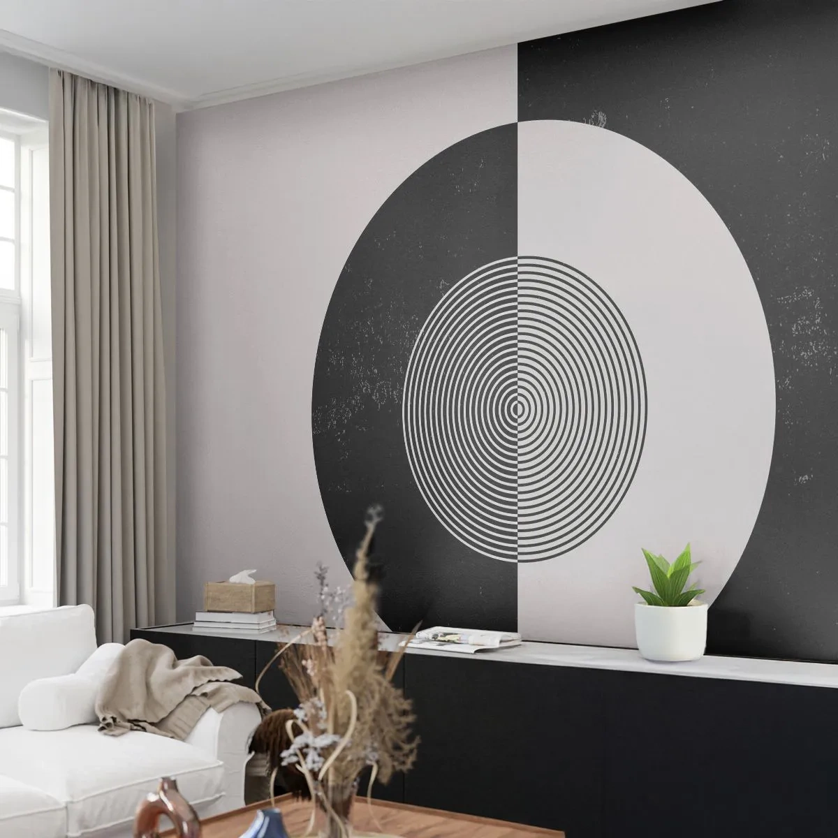 Fototapet Premium Sand - Harmoni i sort og hvidt - Abstraktion, Stykke, Sort og hvid - 100x70 cm