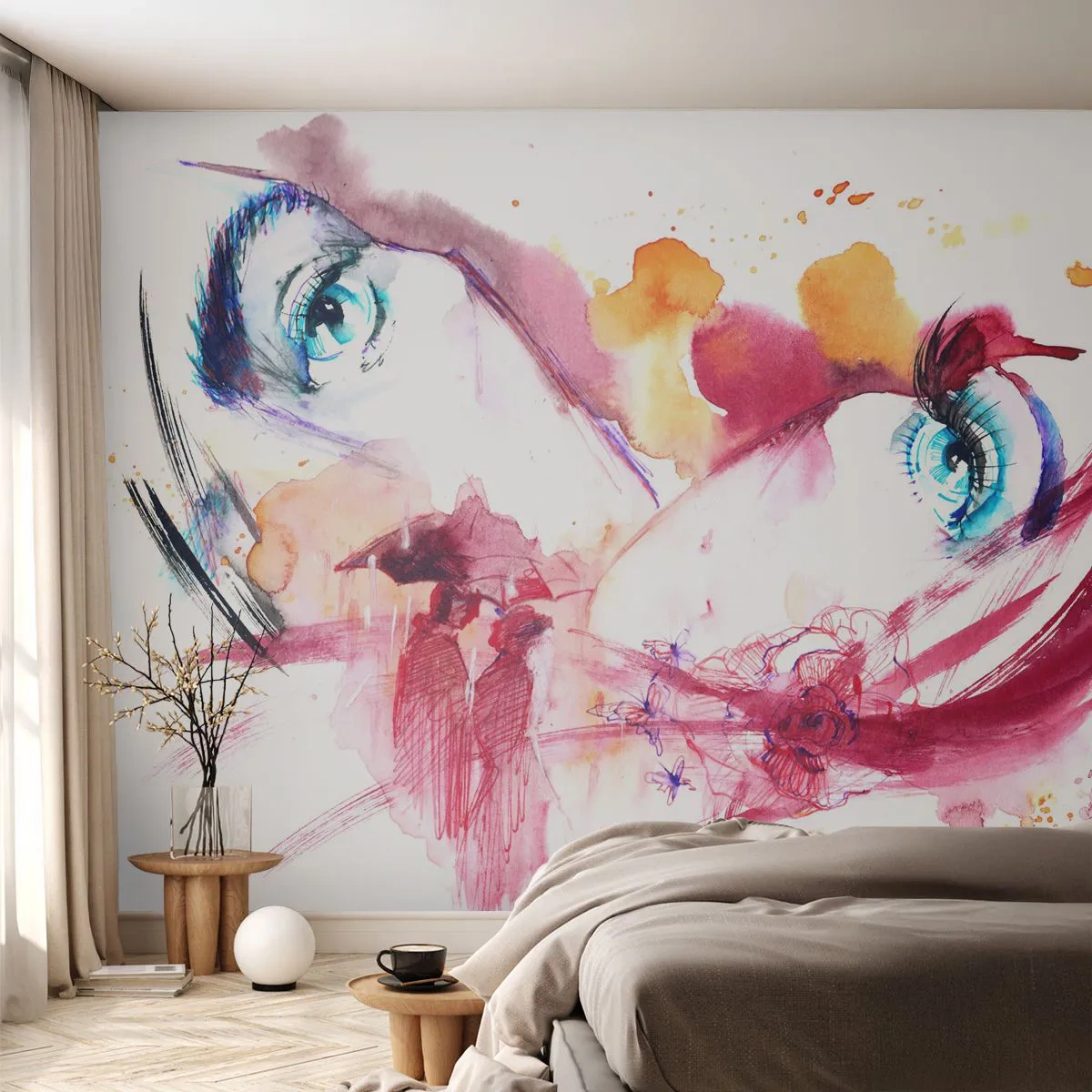 Fototapet Premium Canvas - I nærheden af hinanden blomstrer verden - Abstraktion, Kvindens ansigt, Kvindelige øjne - 150x105 cm