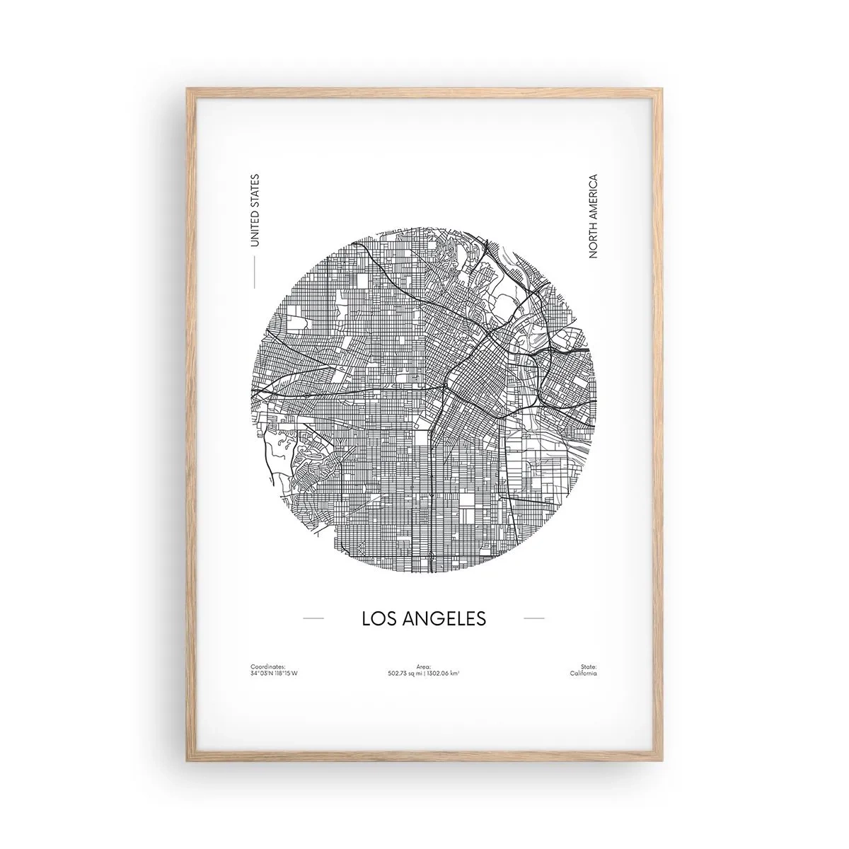 Plakat i ramme af lyst egetræ - Los Angeles' anatomi - 70x100 cm
