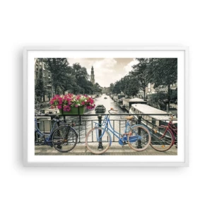 Plakat i hvid ramme - Farverne i Amsterdams gader - 70x50 cm