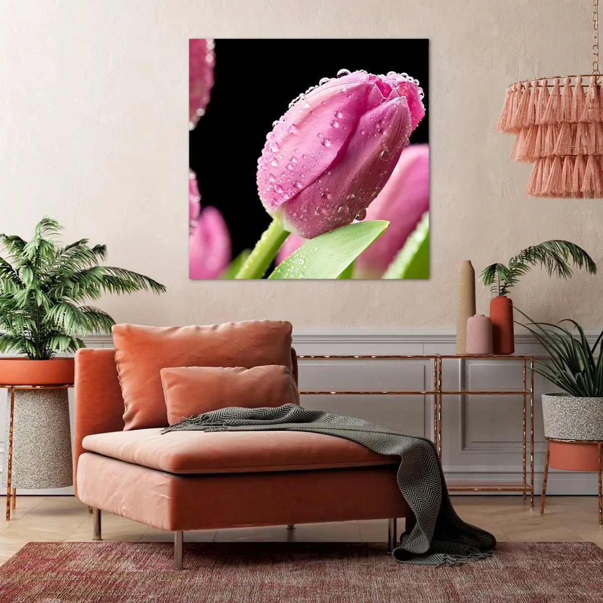 Lærredstryk - Billede på lærred - En lilla drøm i duggen - 40x40 cm