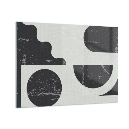 Billede på glas - Abstrakt geometrisk grafik med skrammer - 70x50cm - Komposition over og under - Moderne vægdekoration til stue og soveværelse ARTTOR