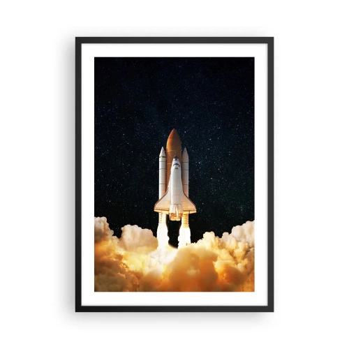 Plakat i sort ramme - En rumfærge, der letter mod en stjerneklar himmel - 50x70cm - Ad astra! - Moderne vægdekoration til stue og soveværelse ARTTOR