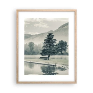 Plakat i ramme af lyst egetræ - Søen sover stadig - 40x50 cm