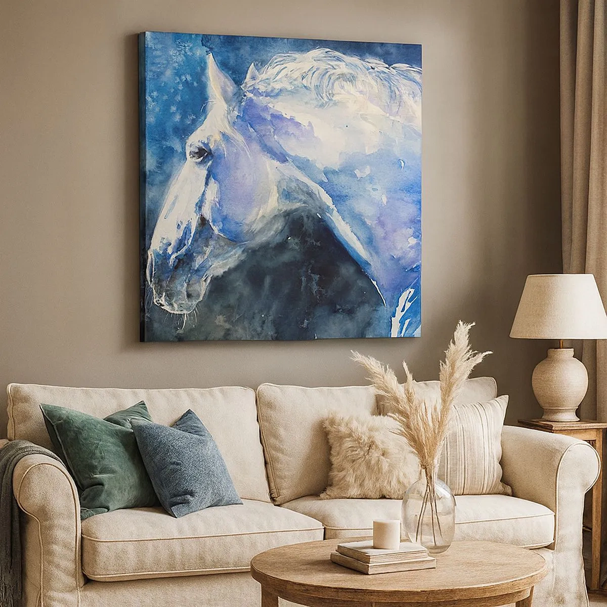 Lærredstryk - Billede på lærred - Portræt i et blåt skær - 30x30 cm