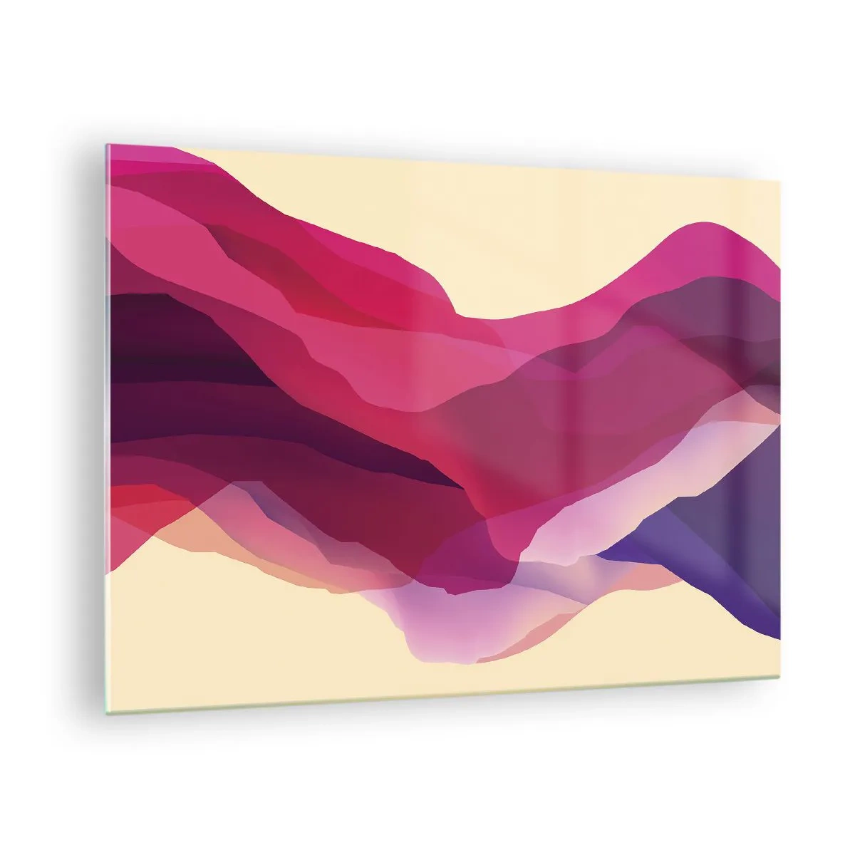 Billede på glas - Abstrakte bølger i lilla og lyserøde nuancer på en lys baggrund - 70x50cm - Bølger i lilla - Moderne vægdekoration til stue og soveværelse ARTTOR