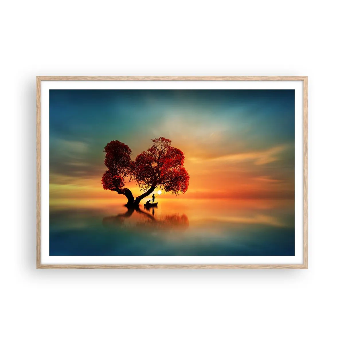 Plakat i ramme af lyst egetræ - Fjern og tavs verdensløshed - 100x70 cm