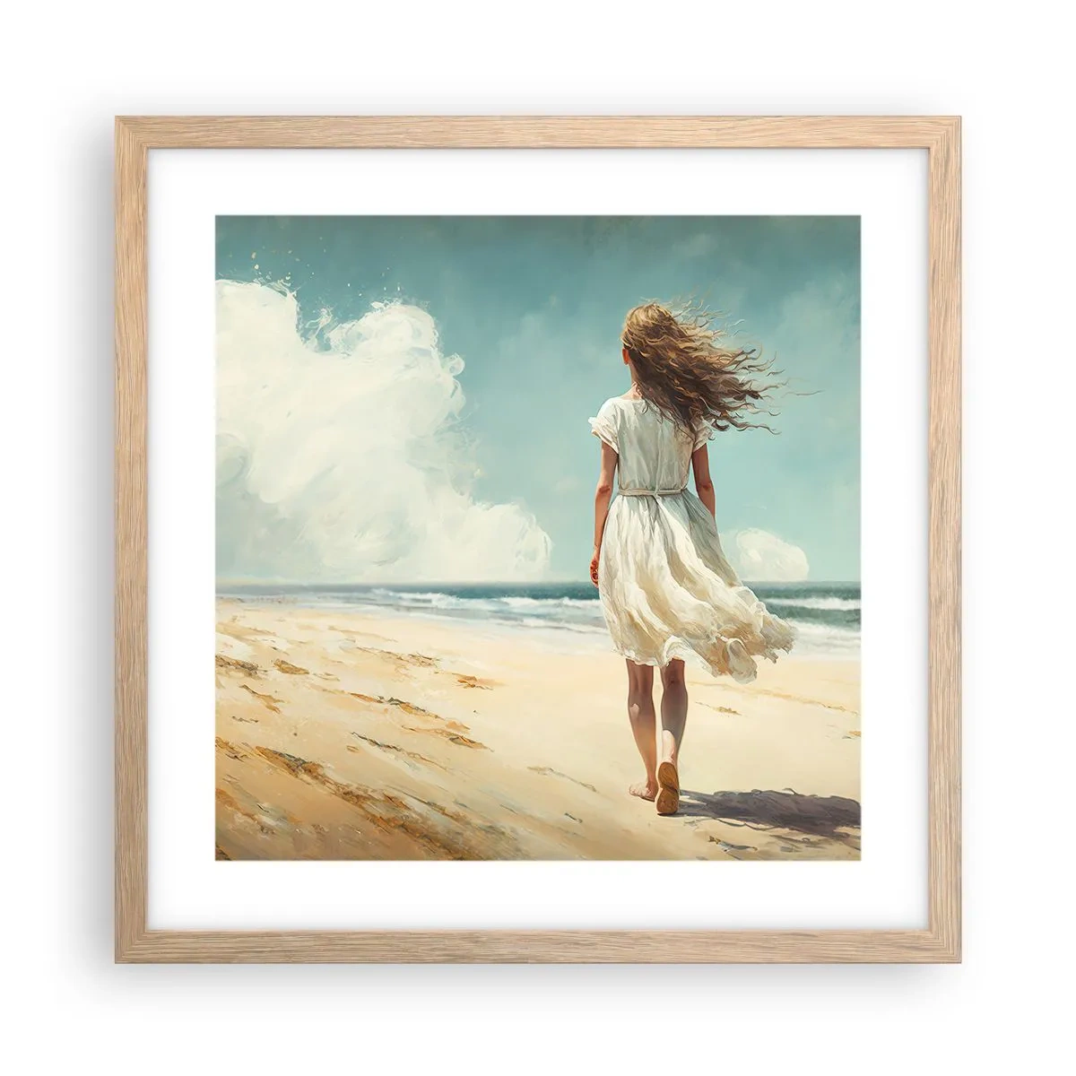 Plakat i ramme af lyst egetræ - At møde solen og vinden - 40x40 cm