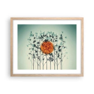 Plakat i ramme af lyst egetræ - Japansk sol - 50x40 cm