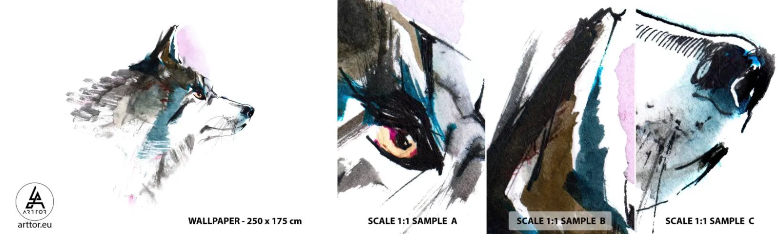 Prøve Fototapet Selvklæbende Deluxe Sticker - Når vi taler om ulven - Abstraktion, Dyr, Hund - 100x30 cm