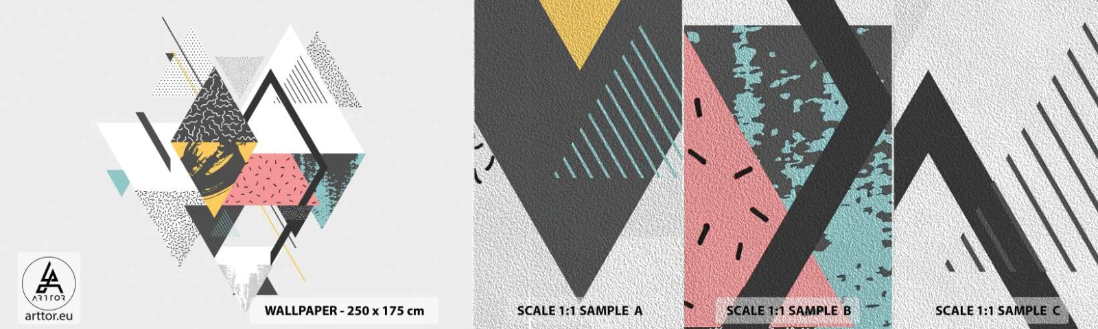 Prøve Fototapet Premium Sand - Variation af trekanter og rhomber - Abstraktion, Stykke, Trekanter - 100x30 cm