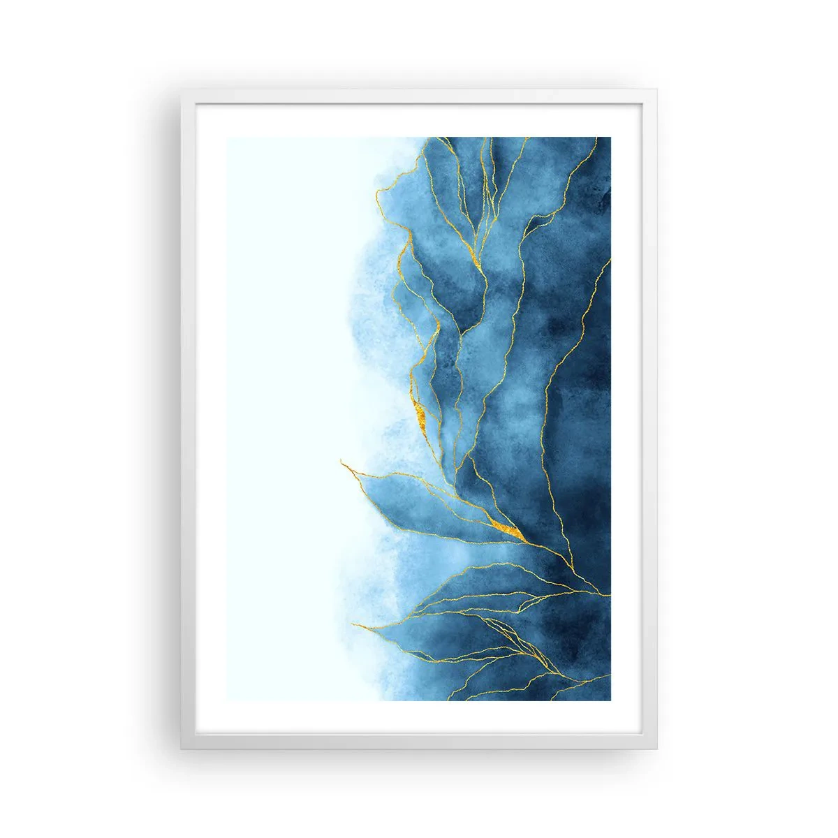 Plakat i hvid ramme - Blå i guld - 50x70 cm