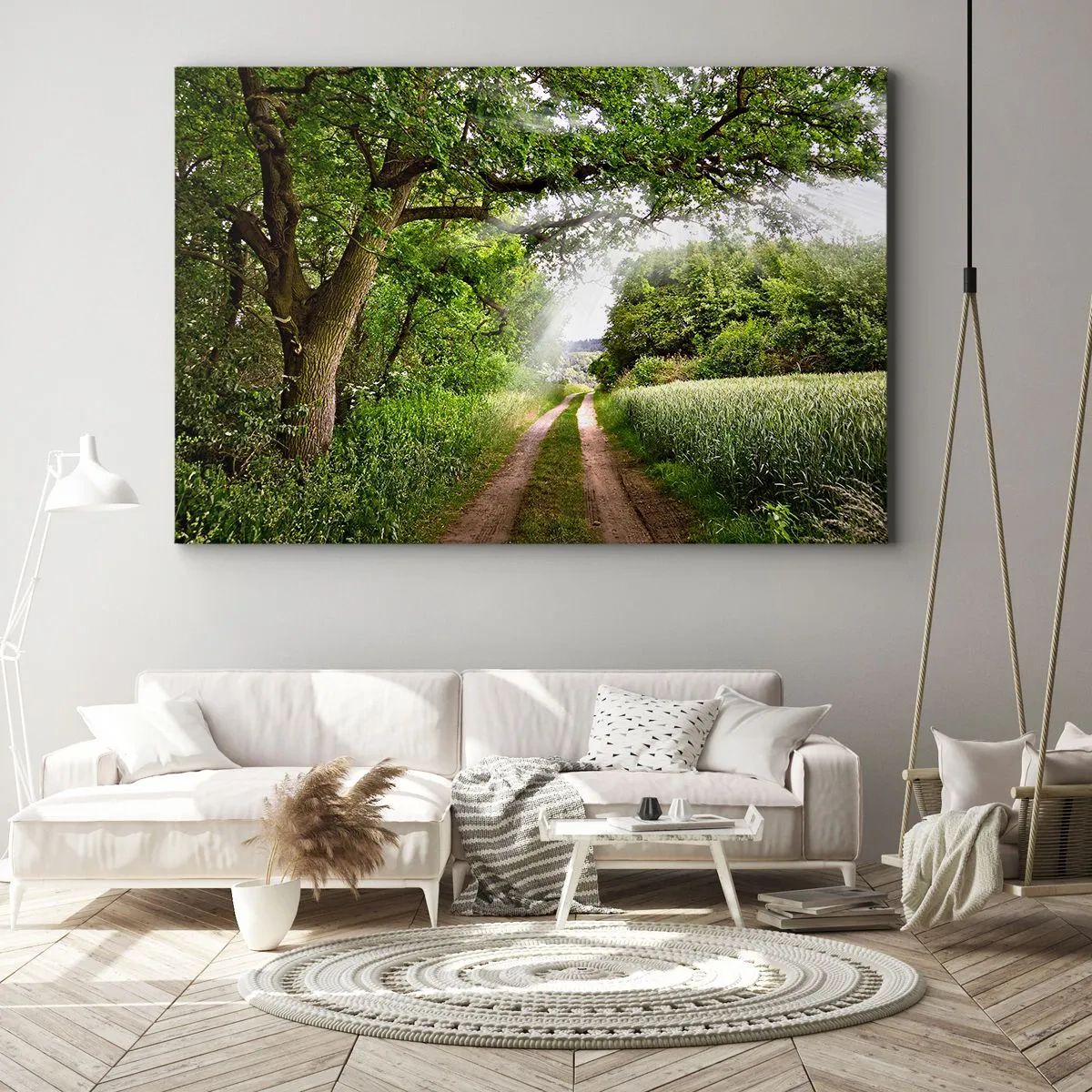 Lærredstryk - Billede på lærred - En grusvej blandt grønne træer og sollys - 70x50cm - Et in Arcadia ego - Moderne vægdekoration til stue og soveværelse ARTTOR