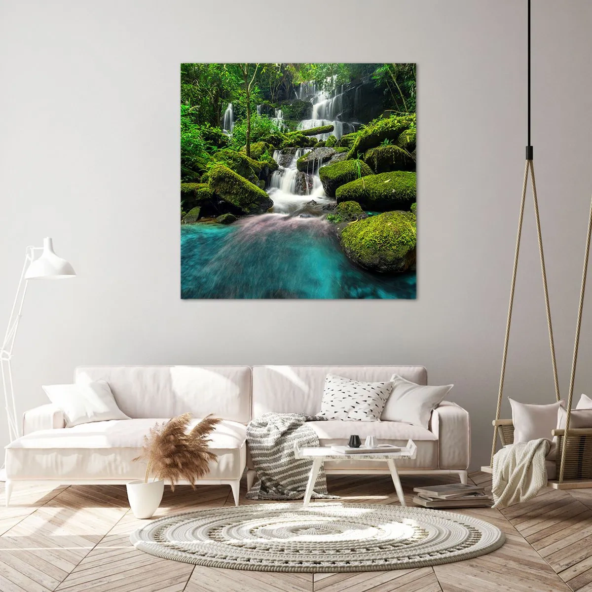 Lærredstryk - Billede på lærred - Turkis, safirer og flydende sølv - 50x50 cm